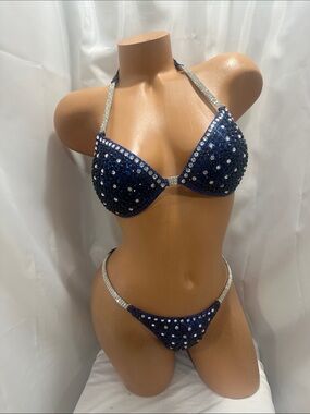 NPC competition bikini Suit handmade 32B cup small bottom all rhinestone